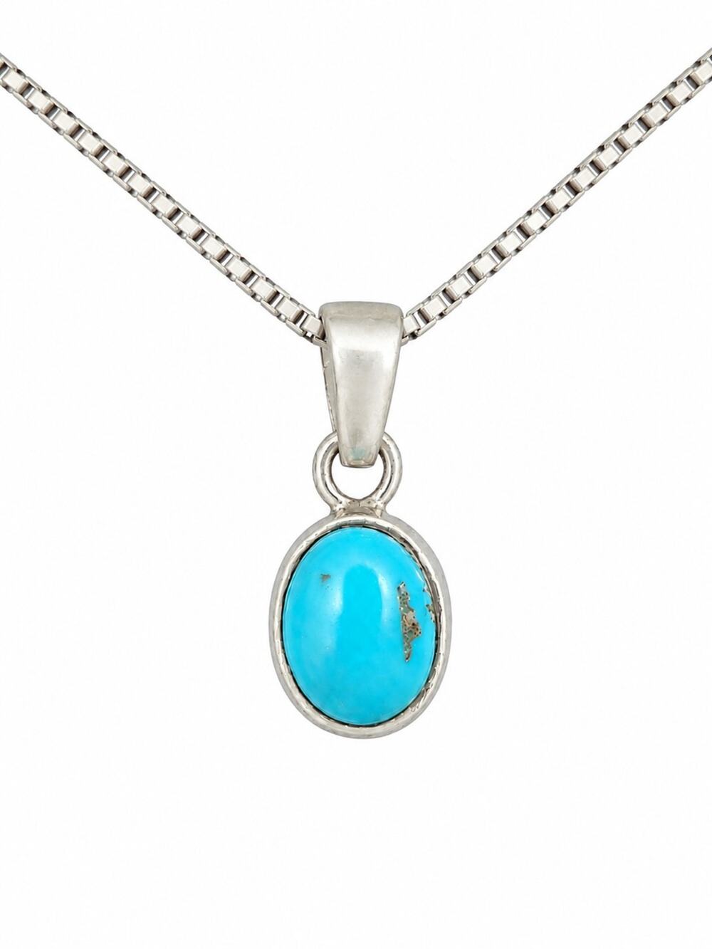 925 Sterling Silver Turquoise Oval Cabochon Pendant Southwestern